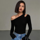 women off skew fashion sleeved collar long shirts shoulder