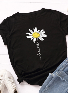 纯棉女t恤Women cotton loose t-shirt ladies tops LetItBeDaisy