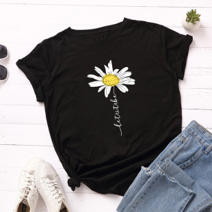 loose cotton LetItBeDaisy ladies tops shirt 纯棉女t恤Women