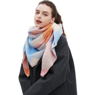 2026 women scarf shawl热款新款格子围脖圈圈纱三角披肩围巾女士