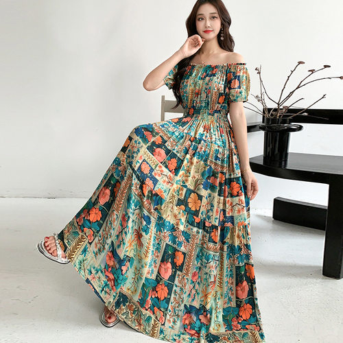 long dress women maxi vestidos boho beach25新花#人棉绸碎花