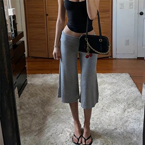 Women's Fold Over Waist Gaucho Pants Low Rise Cropped Capris
