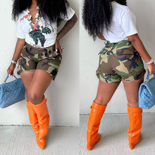 Trendy Camo Cargo Shorts Womens Summer Sexy Slim Short Pants