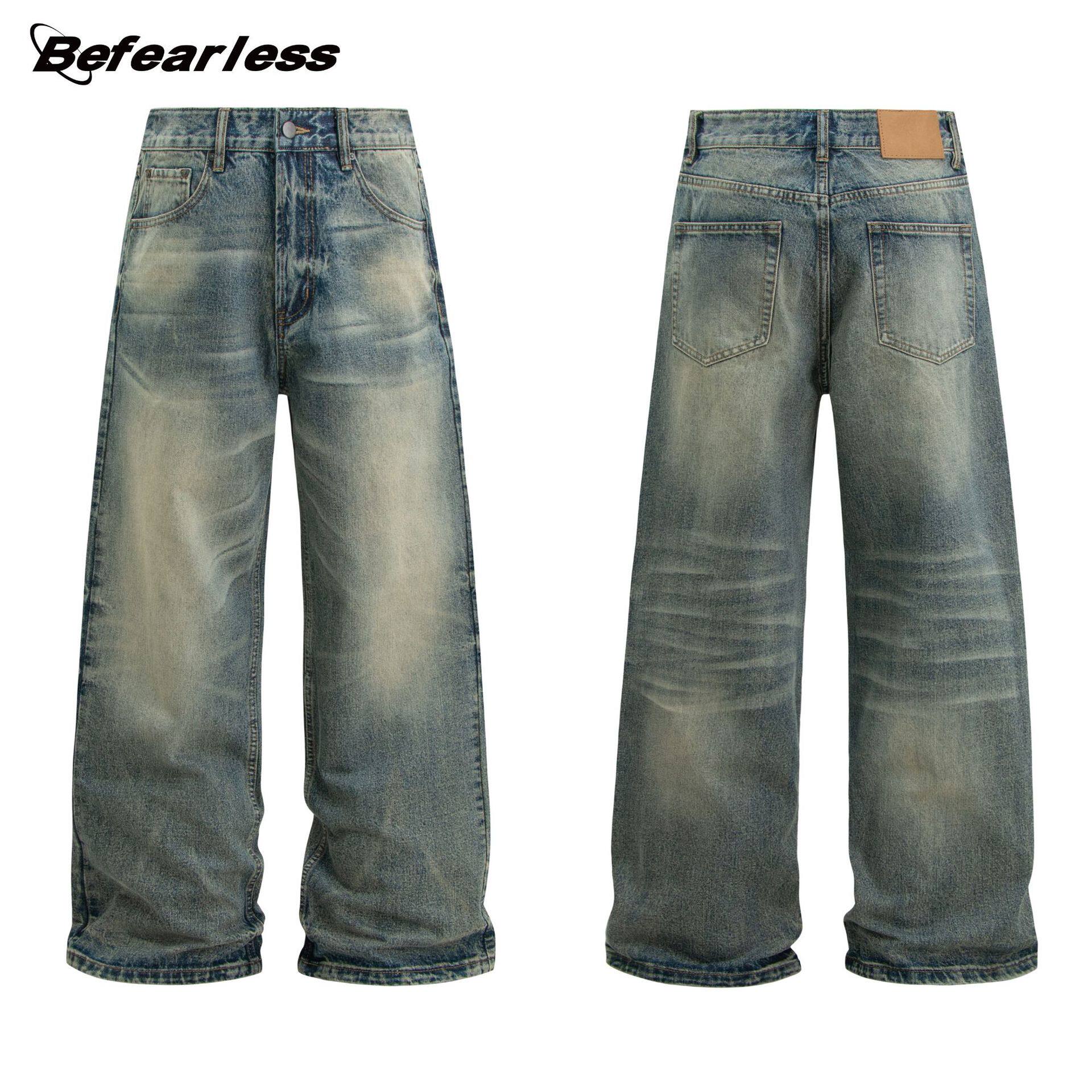 baggy jeans Men denim pant美式复古15.5oz重磅高难度水洗牛仔裤