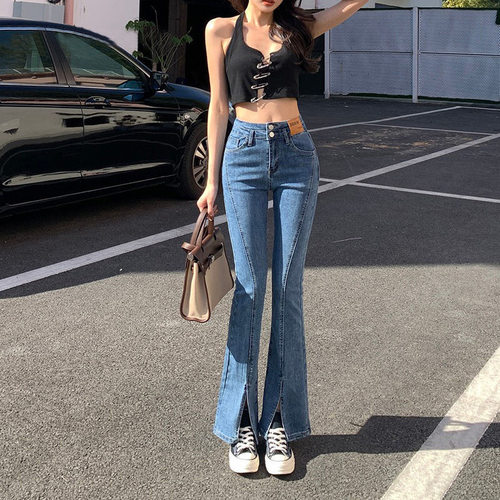 Women American Stylish Retro Jeans Denim Pants微喇叭牛仔裤女