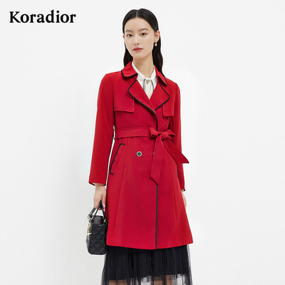 珂莱蒂尔outlets气质优雅复古时尚双排扣风衣女中长款休闲外套