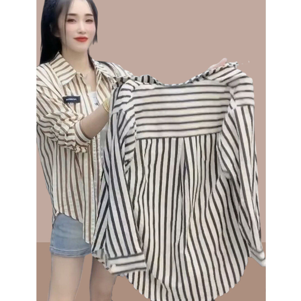 时尚减龄条纹女士长袖衬衫2025春秋季新款遮肉衬衣大码,女装/女士精品,衬衫,淘宝优惠券,粉丝福利购,淘宝优惠卷