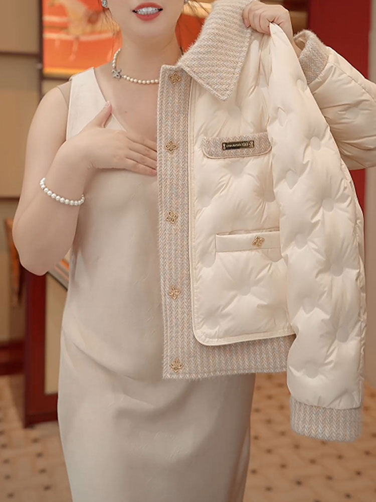 时尚拼色翻领棉服女款2025冬季新款时尚百搭加厚潮流保暖棉衣外套