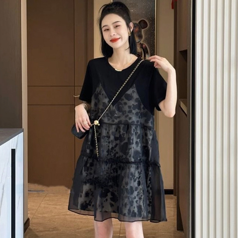 2025夏季新款女士遮肚子减龄显瘦小个子假两件背带裙