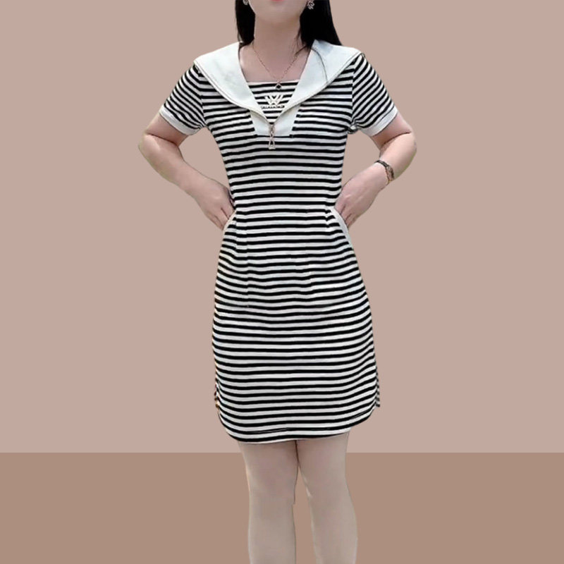 2025新款夏天直筒微胖女生子衬衫式条纹洋气显瘦减龄中