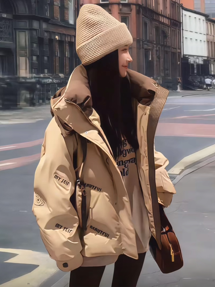 欧货重工加厚保暖连帽羽绒棉服女款2025冬季新款时尚棉衣棉袄外套