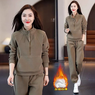 2025秋冬季新款女士套装休闲时尚两件套小个子加绒加厚