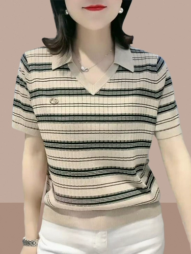 Трикотажный свитер, футболка с коротким рукавом, летняя небольшая футболка polo для матери, подходит для подростков