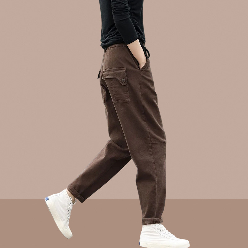 2025秋冬季新款女士工装裤加绒加厚萝卜阔腿裤爆款