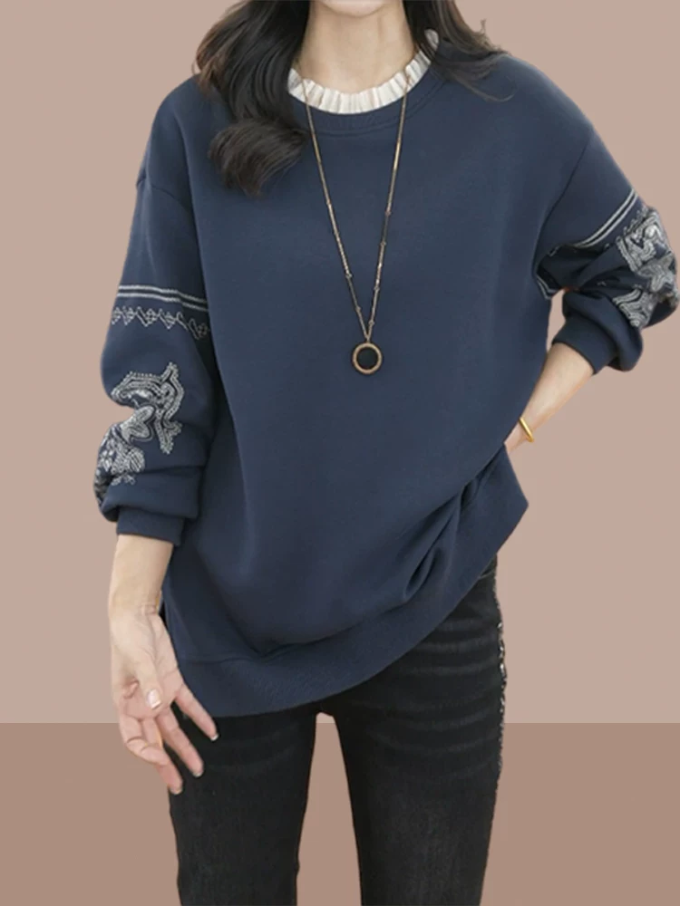 Autumn sweatshirt, long set, plus size, 2023, mid-length