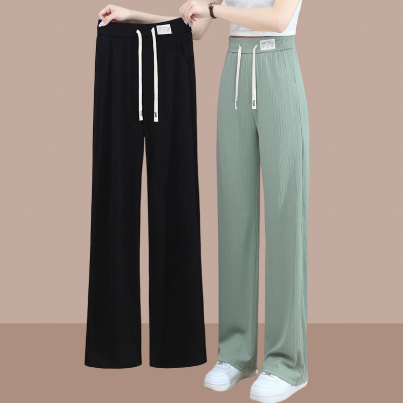 窄版阔腿裤女士2025夏薄款宽松垂感冰丝直筒长休闲运动裤