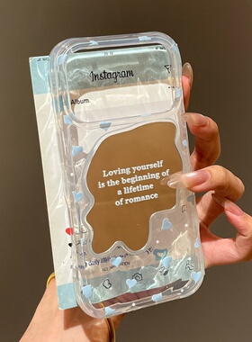 波纹镜蓝色爱心苹果手机壳适用iPhone17PROMAX透明个性16PRO全包防摔15PRO小众14PRO网红潮玩17P