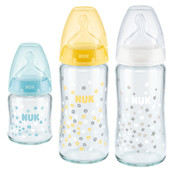 德国NUK婴儿玻璃奶瓶新生儿宝宝宽口径奶瓶硅胶乳胶防胀气奶嘴