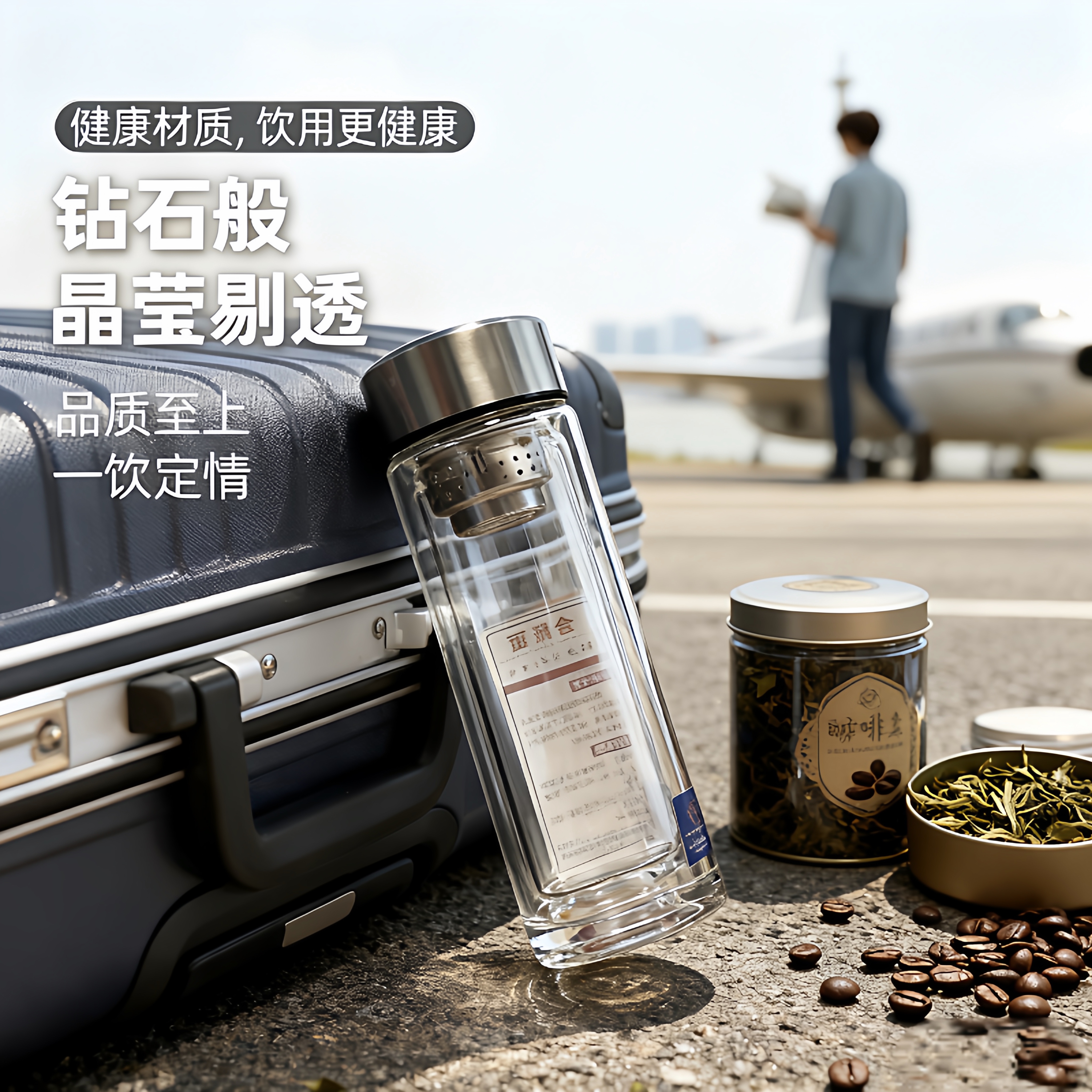 金润泽高硼硅玻璃杯双层隔热防烫茶水分离杯超细迷你水杯泡茶杯 - 实物图