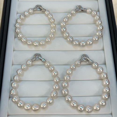 “ins风”8-10mm极光澳白螺纹珍珠手串 手链