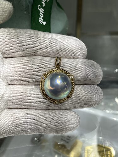 巨无霸20～21mm奄美岛星空蓝马贝吊坠 重工9k天然钻石一对一证书