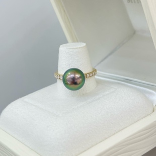 「经典日常百搭」绝色10.11mm大溪地孔雀绿珍珠戒指