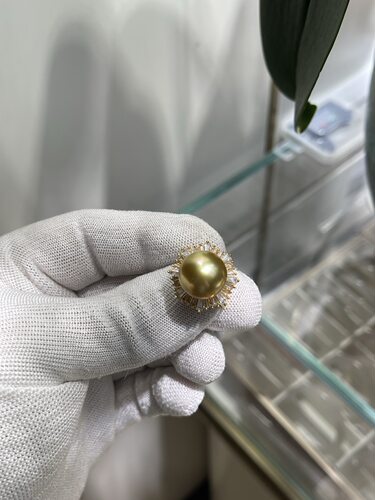 浓金13.7mm南洋金珠戒指 精工s925镶嵌