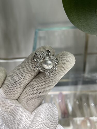宝石光10.78mm澳白珍珠戒指 重工s925镶嵌