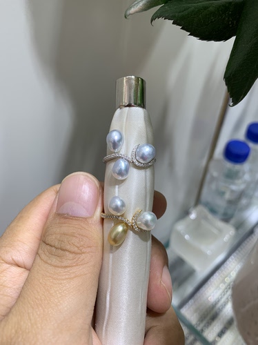 新品 野生无核keshi澳白金珠戒指 18k天然钻石镶嵌