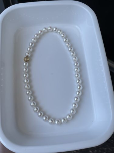 巨无霸10～10.5mm海水akoya项链 镜面天女光泽！18k天然钻石扣头