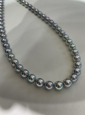 电光蓝真多麻串珠项链 7.5～8极光BlueRose蓝玫瑰 真科研鉴定证书