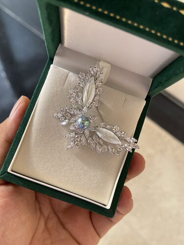 哇，8.23mm蓝眼泪胸针 天然蓝珍珠 自然光拍摄