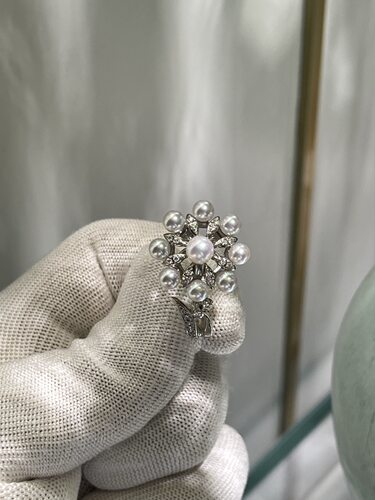 日本成品摩天轮设计款akoya多珠戒指开口设计4～5.5mm18k天然钻石