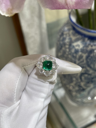 培育祖母绿2.89ct培育钻石3.362ct，重工pt950镶嵌