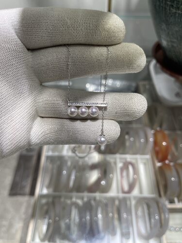 可抽拉调节款平衡木 正圆7.5～8mm海水akoya项链 精工s925镶嵌