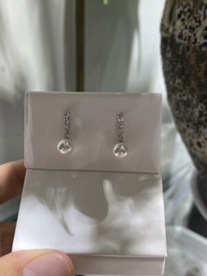 不鉴赏 完美无瑕，7.7，7.78mm海水akoya耳钉 s925锆石镶嵌