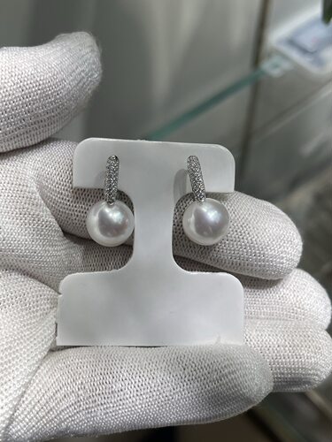 极光11～12mm淡水爱迪生耳扣 精工s925镶嵌