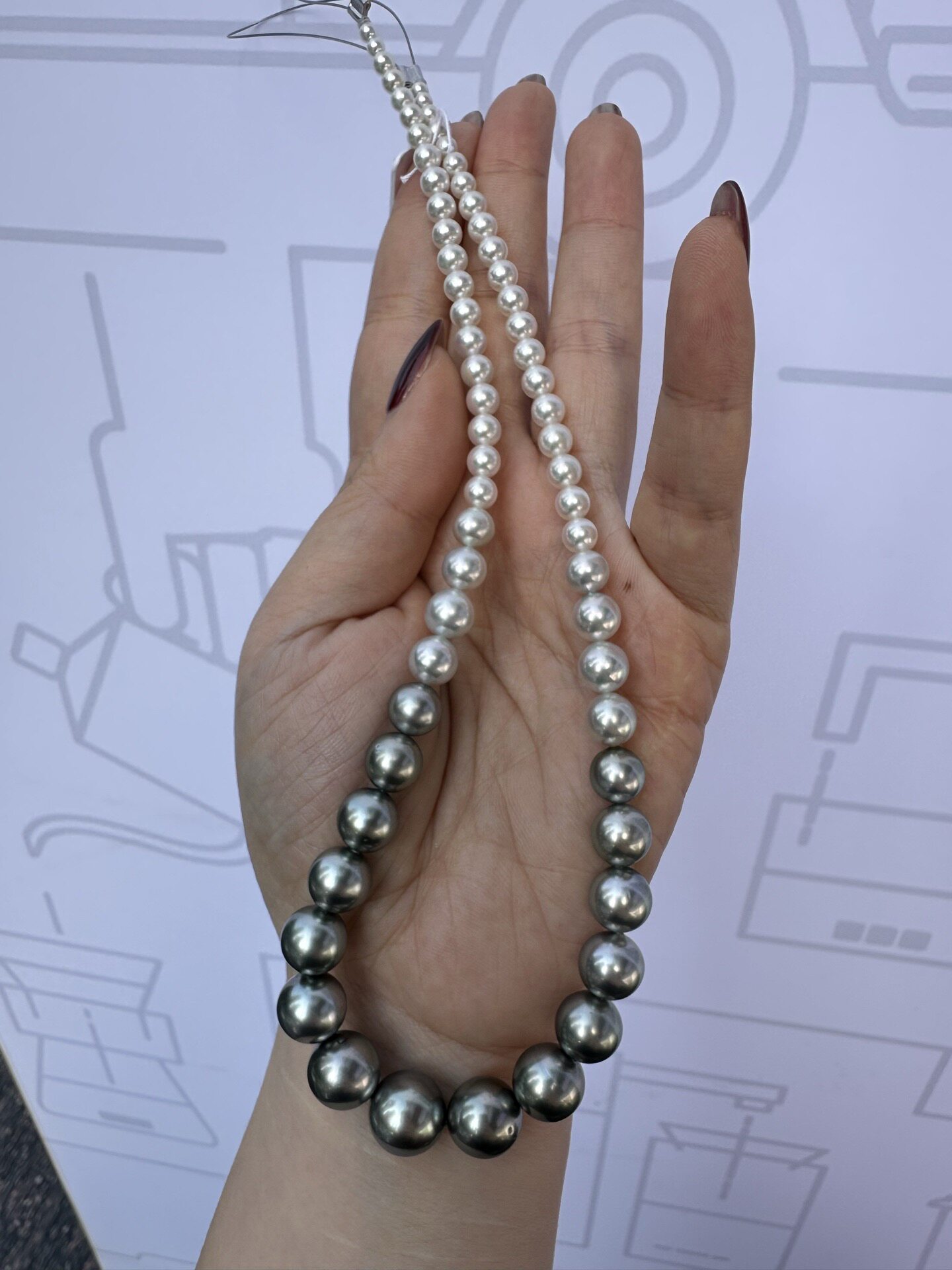 真科研ac四季彩项链3.4～11.7mm极光akoya 大溪地铂金灰