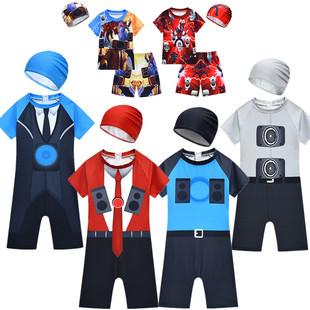 泰坦监控人电视人音响人泳衣男童连体泳装 儿童沙滩防晒速干泳衣裤