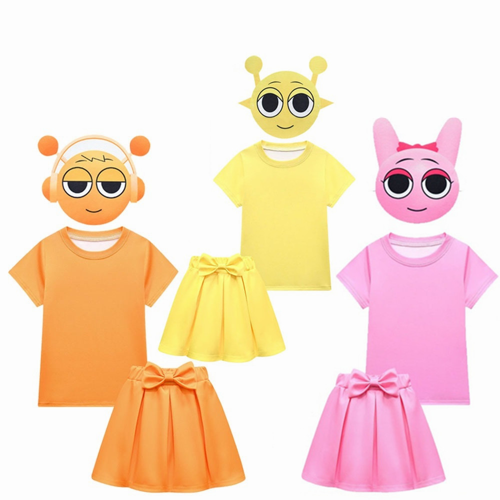 节奏盒子Sprunki套装裙女童夏装短袖T恤百褶裙子音乐盒子西蒙套裙