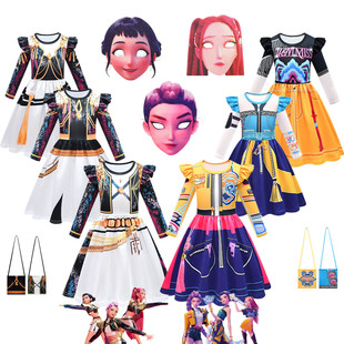 kpop猎魔女团服装女童zoey米拉鲁米rumi长袖连衣裙儿童万圣节cos