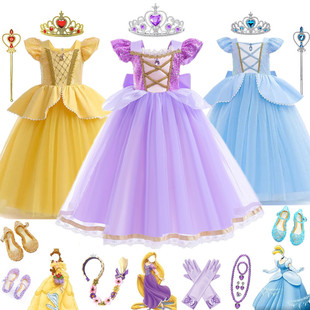 冰雪奇缘爱莎公主裙女童灰姑娘贝儿长发公主连衣裙儿童蓬蓬裙礼服