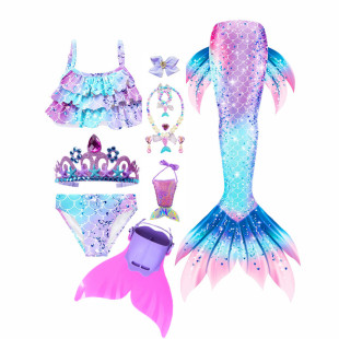 美人鱼尾巴儿童泳衣人鱼泳装 表演摄影游泳衣 女童公主裙比基尼套装