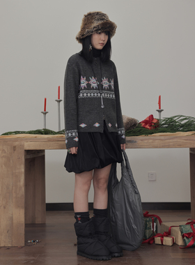 popoup23FW“雪晶” 斑斓雪花绒感休闲双拉头毛衣开衫