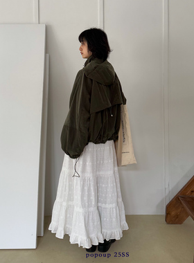 popoup25SS“花簇”绣花蕾丝拼接蛋糕半身裙