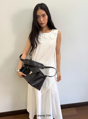 popoup25SS“沙滩”棉麻立体珩棉绣花背心套装