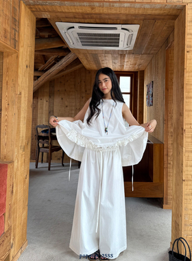 popoup25SS“空白格”松紧腰头肌理感宽松阔腿裤