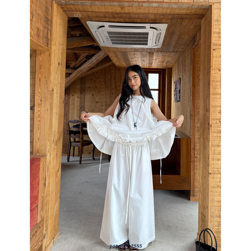 popoup25SS“空白格”松紧腰头肌理感宽松阔腿裤
