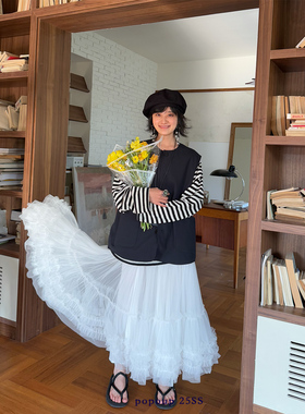 POPOUP25SS“纱纱”网纱拼接花边蛋糕半身裙