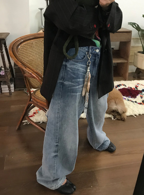 popoup24ss “氧气”捏褶宽松阔腿破洞猫须牛仔裤